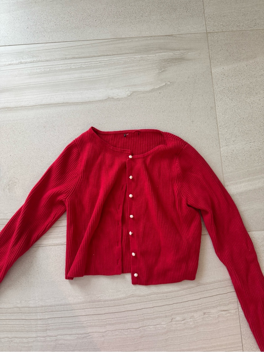 a new day Red Ribbed Pearl-Button Cardigan